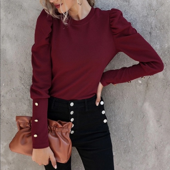 Tops - Button detail sleeve top mauve purple